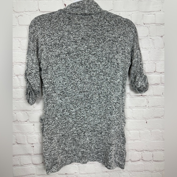 Free Kisses Women's Cardigan Gray Open Knit ruched sleeves sz‎ S Rayon GUC - Picture 5 of 5